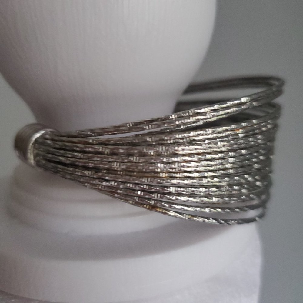 VTG Wide Cuff Bracelet Multi Strand Silvertone Glam Fashion Dressy Casual Office